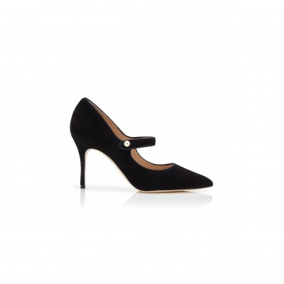 MANOLO BLAHNIK CAMPARIPEARL BLACK SUEDE MARY JANE PUMPS 424-2022-0001